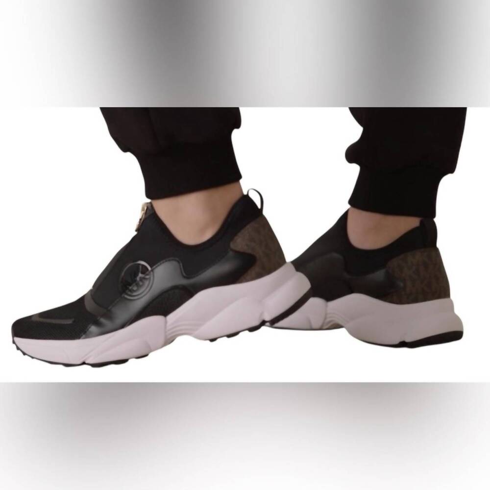 NEW MICHAEL KORS women's sami trainer wedge sneakers in black and brown - Picture 3 of 10